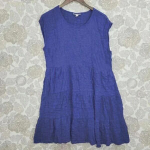 Knox‎ Rose Mini Tunic Dress Blue L  Crewneck Cap sleeve Women's